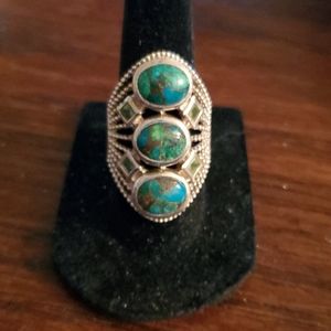 925 STERLING SILVER TURQUOISE AND PERIDOT RING